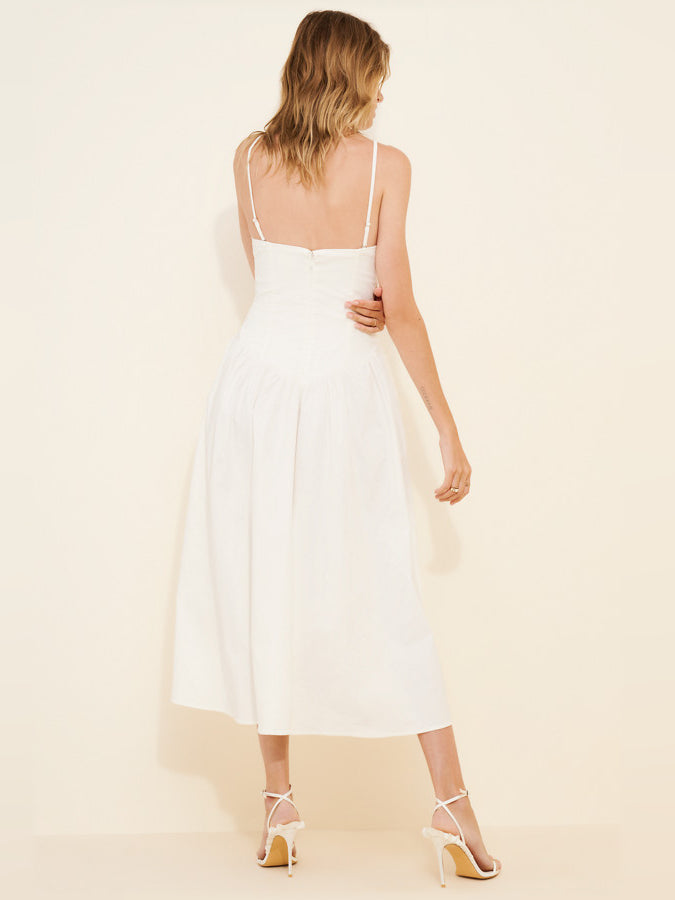 Orange midi formal dress with strapless neckline, alternate view