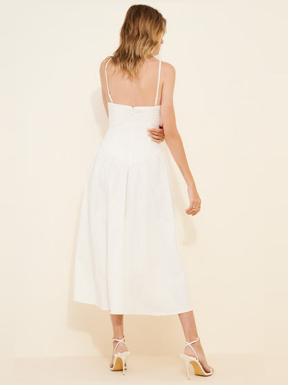 Orange midi formal dress with strapless neckline, alternate view