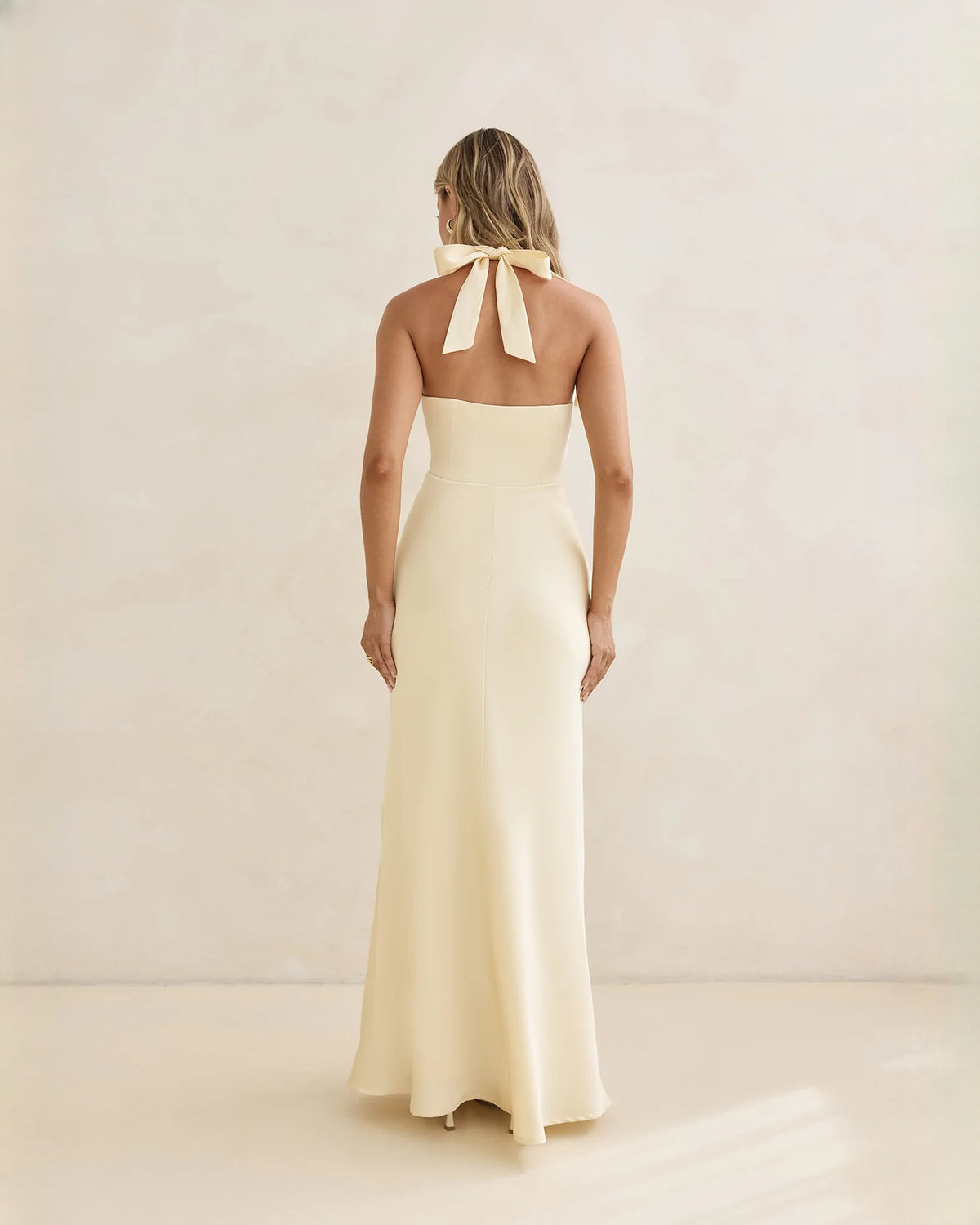 halter neck satin a-line maxi bridesmaid dress - image 2