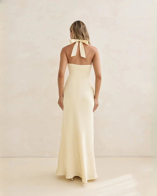 halter neck satin a-line maxi bridesmaid dress - image 2