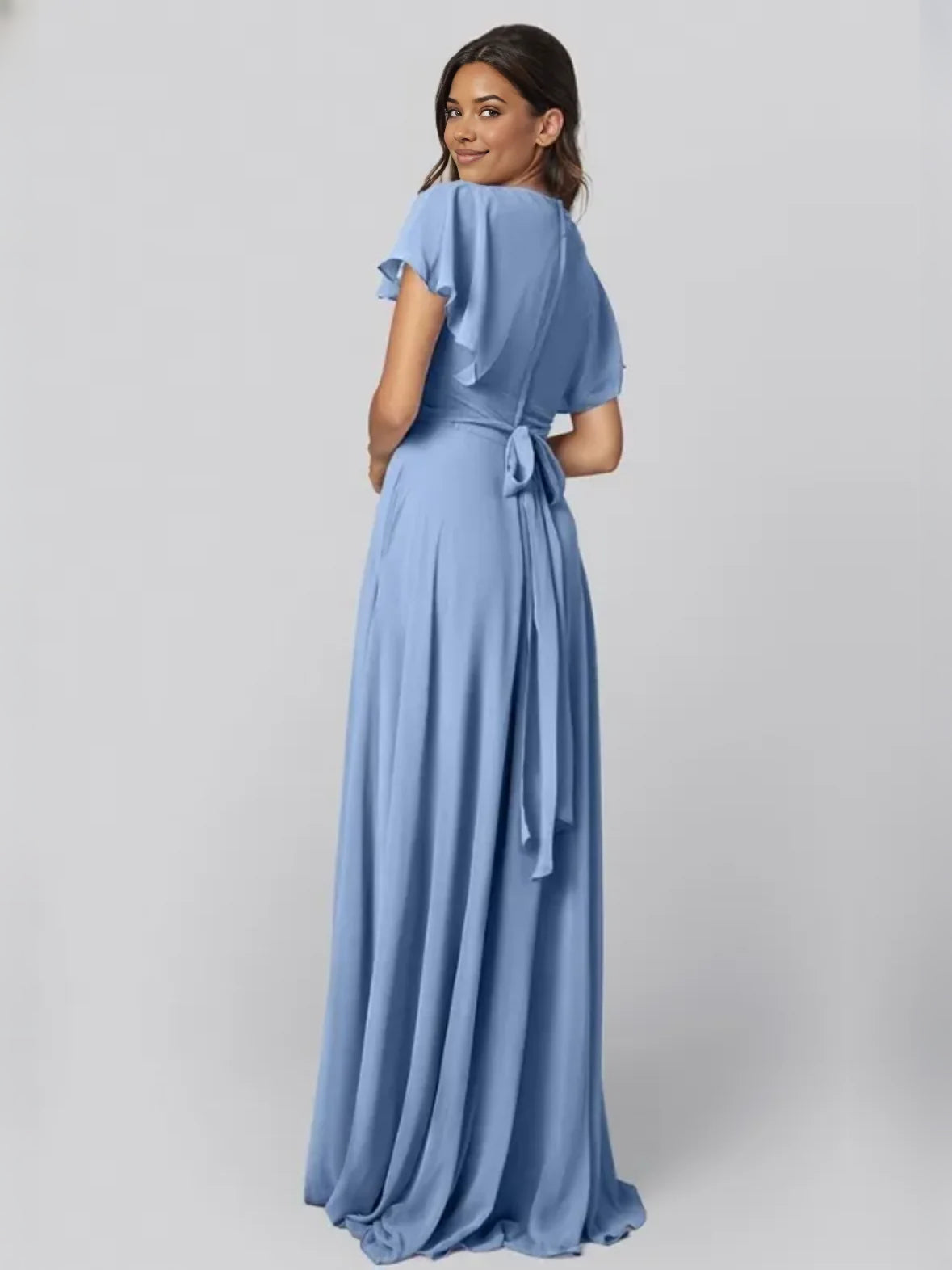 Steel Blue floor-length bridesmaid dress, alternate view showing the bodice and skirt