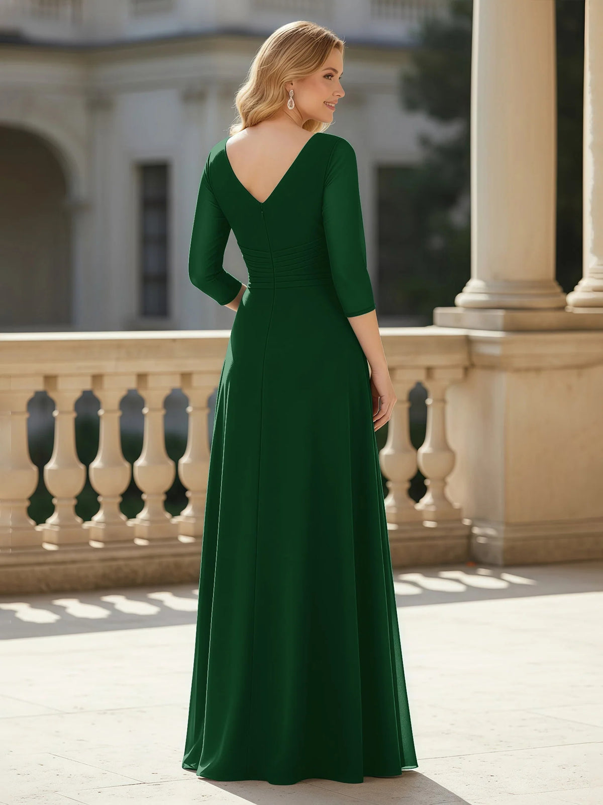 Dark Green floor-length mother of the bride dress, alternate view showing the bodice and skirt