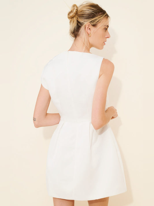 White mini homecoming dress, alternate view showing the bodice and skirt