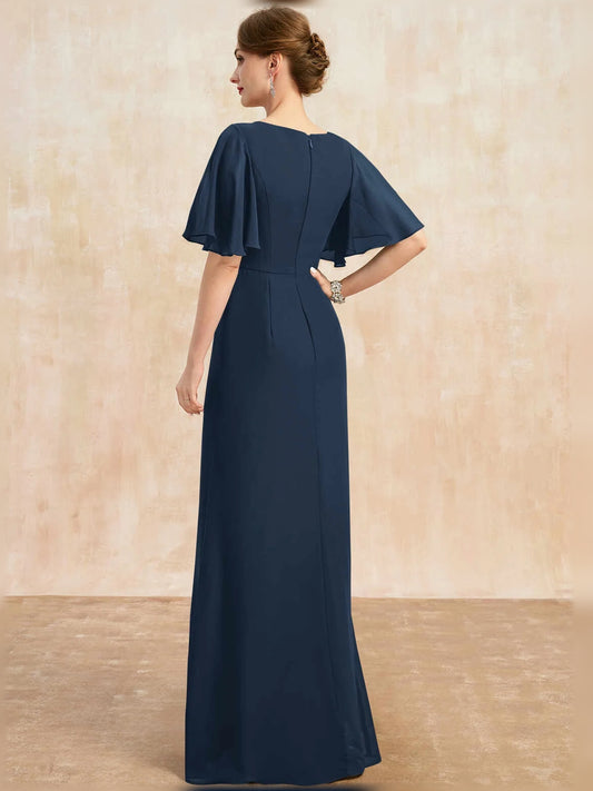 Dark Navy floor-length mother of the bride dress, alternate view showing the bodice and skirt
