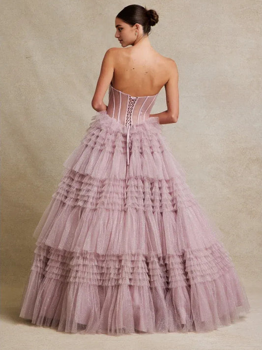 Vintage Mauve floor-length prom dress, alternate view showing the bodice and skirt