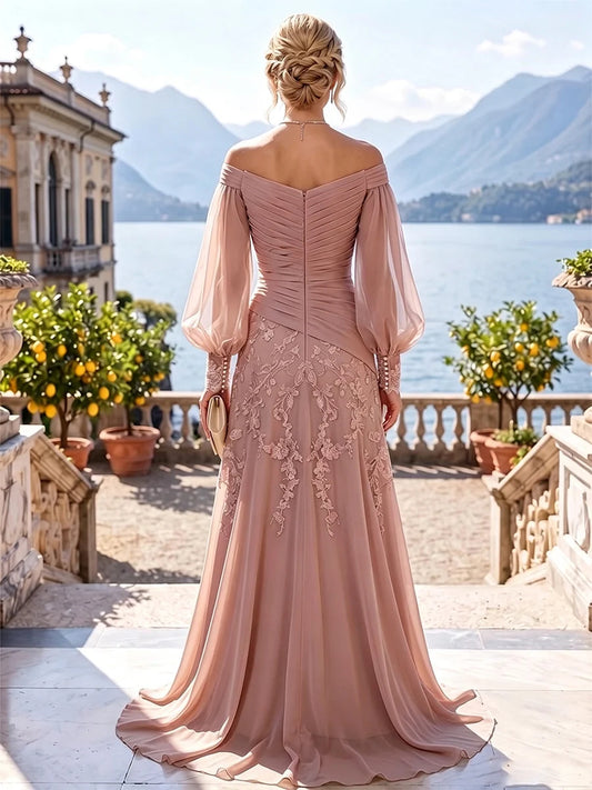 Dusty Rose floor-length mother of the bride dress, alternate view showing the bodice and skirt