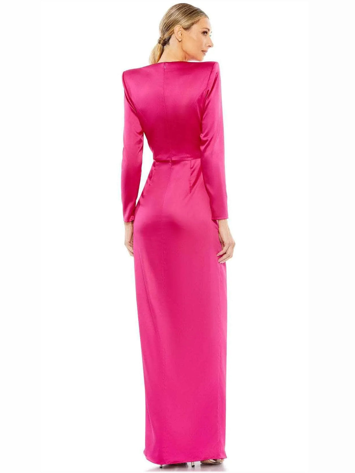 Hot Pink sheath floor-length formal dress with skirt slit, alternate view