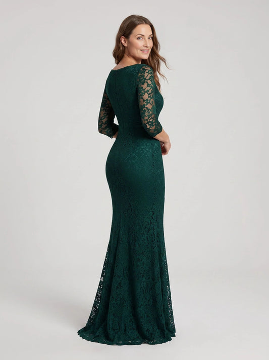 Dark Green floor-length mother of the bride dress, alternate view showing the bodice and skirt