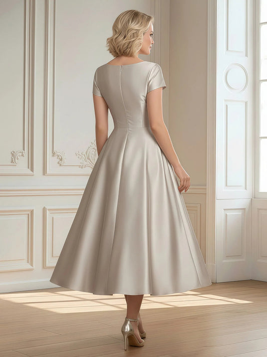 Ivory midi mother of the bride dress, alternate view showing the bodice and skirt