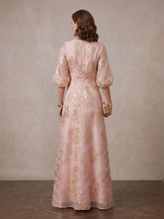 Blush Pink maxi mother of the bride dress, alternate view showing the bodice and skirt