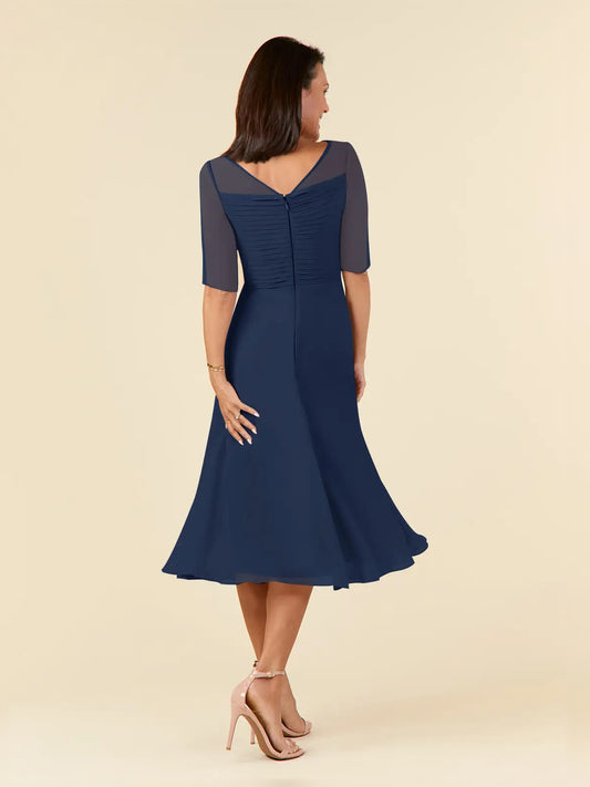Dark Navy midi mother of the bride dress, alternate view showing the bodice and skirt