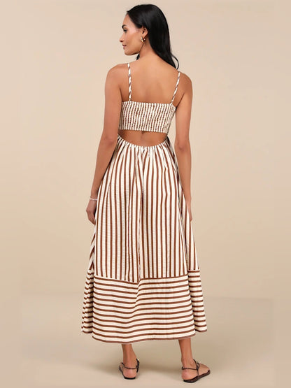 Brown midi formal dress with cutout detail, alternate view