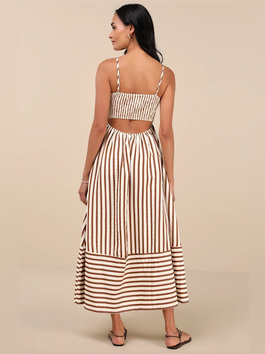 Brown midi formal dress with cutout detail, alternate view