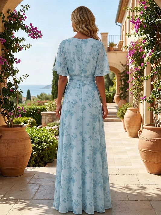 Sky Blue short mother of the bride dress, alternate view showing the bodice and skirt