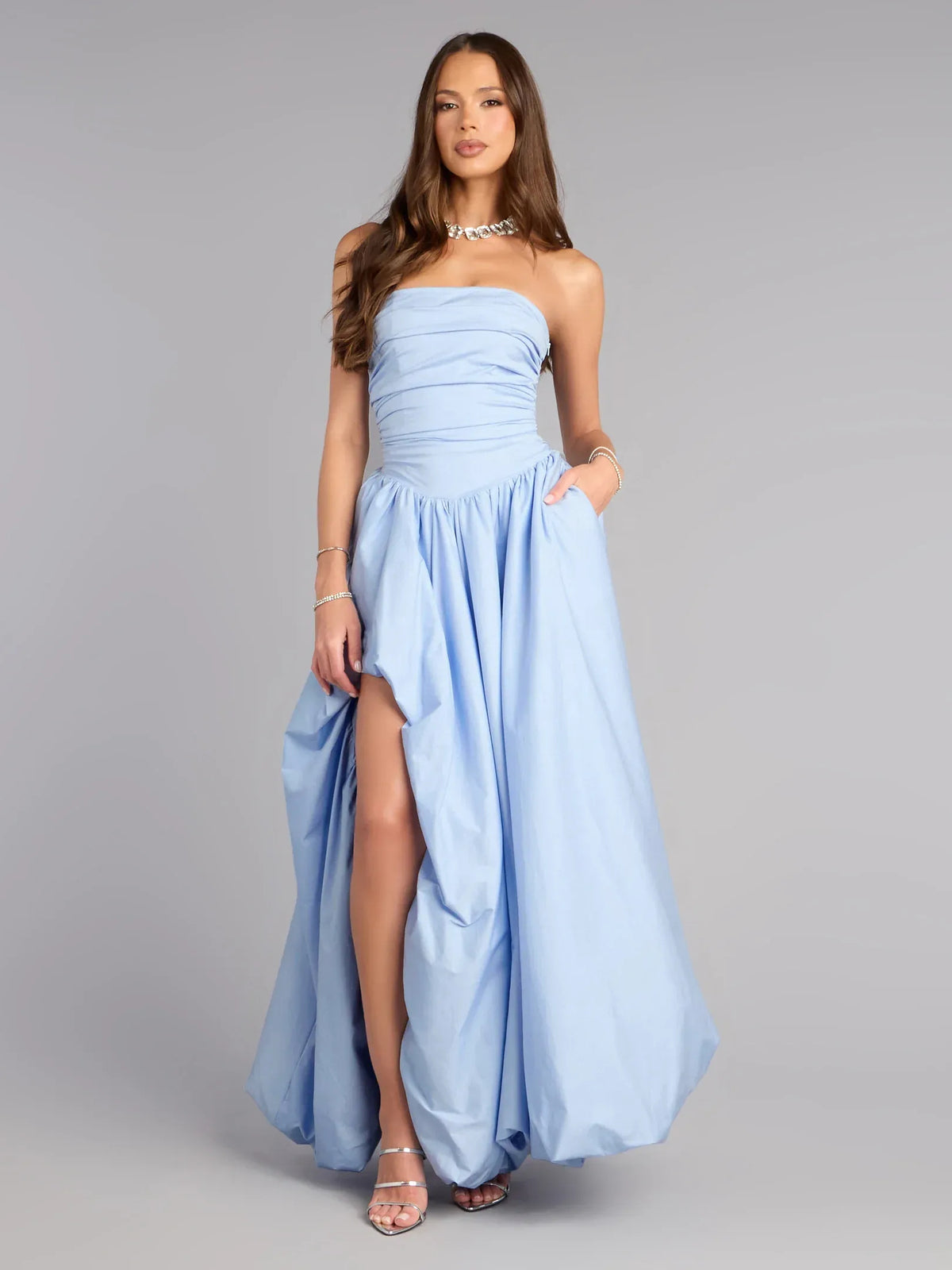 Light Blue floor-length prom dress, alternate view showing the bodice and skirt