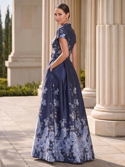 Dark Blue maxi mother of the bride dress, alternate view showing the bodice and skirt