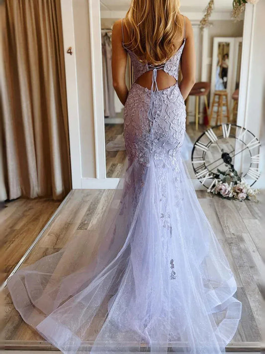 Lavender maxi prom dress, alternate view showing the bodice and skirt