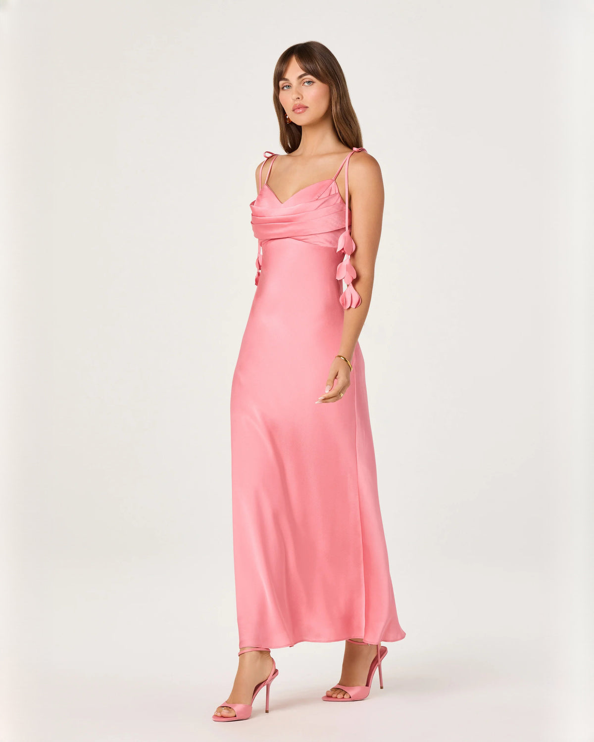 sleeveless satin a-line maxi bridesmaid dress - image 2