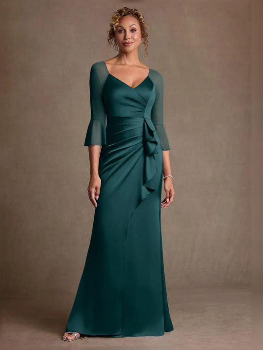 Peacock floor-length mother of the bride dress, alternate view showing the bodice and skirt