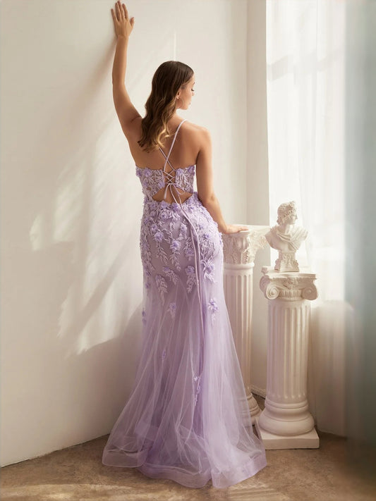 Blue floor-length prom dress, alternate view showing the bodice and skirt