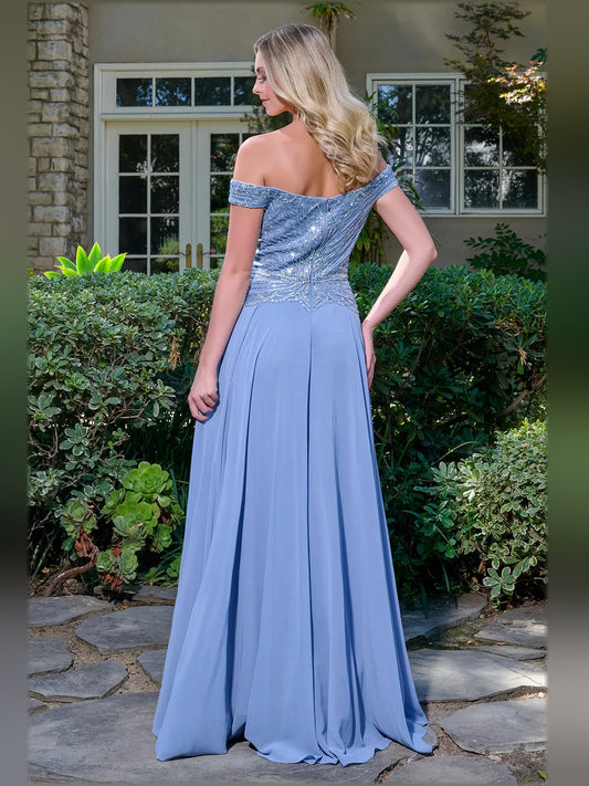 Dusty Blue a-line floor-length formal dress with beading, alternate view