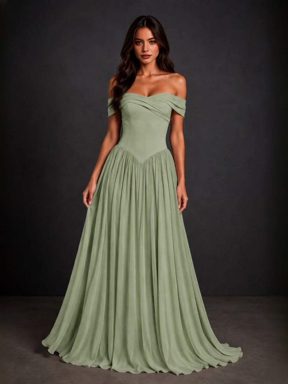 Sage Green floor-length bridesmaid dress, alternate view showing the bodice and skirt