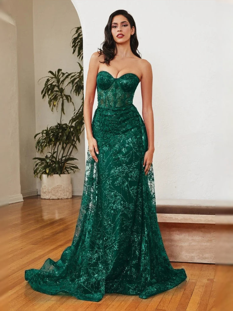 Dark Green floor-length prom dress, alternate view showing the bodice and skirt