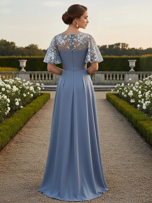 Steel Blue maxi mother of the bride dress, alternate view showing the bodice and skirt