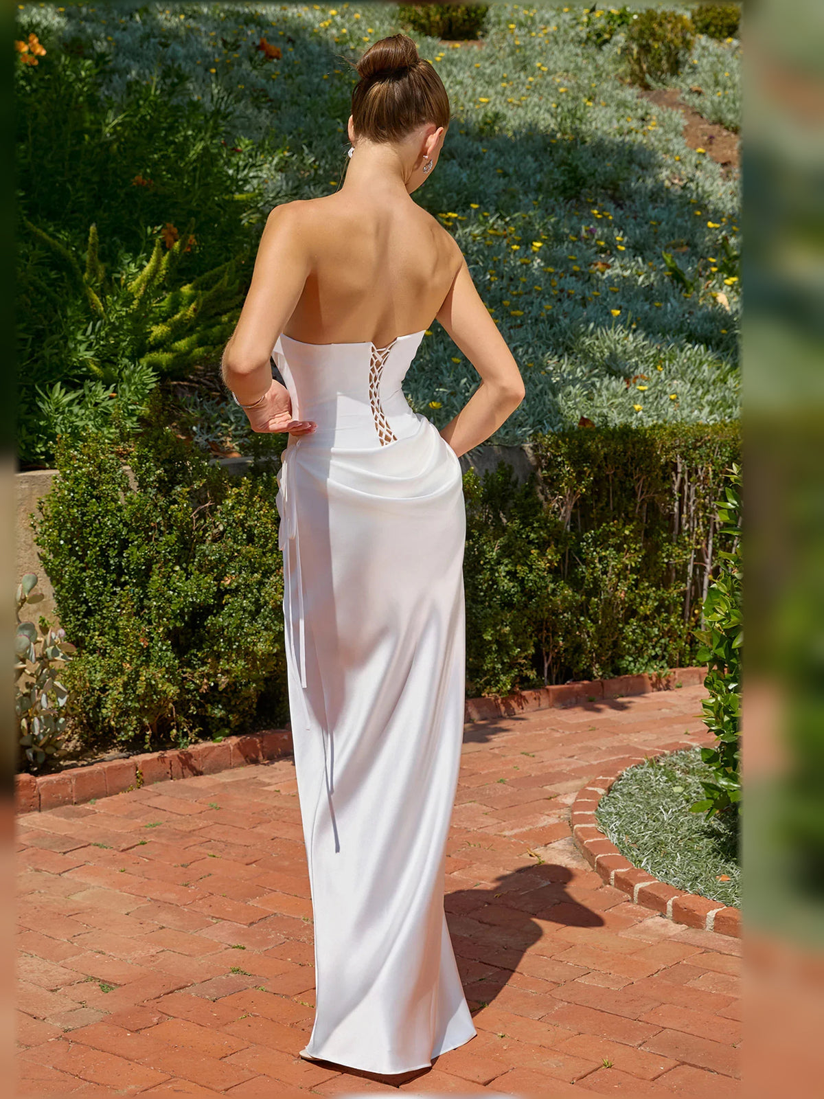 White bodycon mini formal dress with draping, alternate view