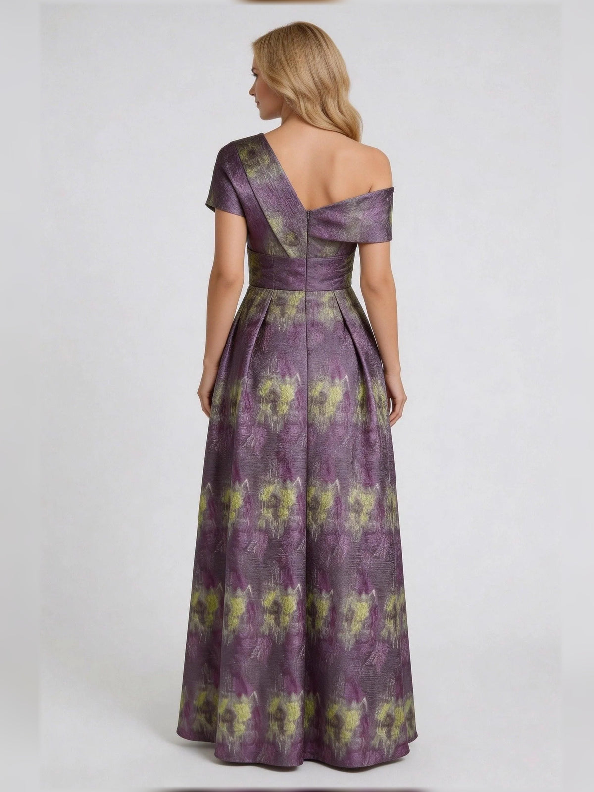 Fuchsia floor-length mother of the bride dress, alternate view showing the bodice and skirt