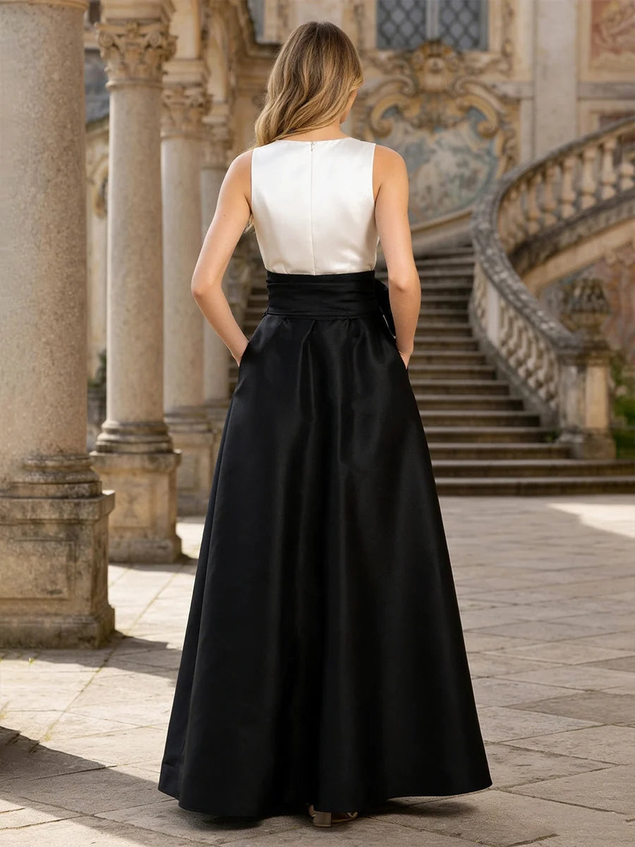 White & Black floor-length bridesmaid dress, alternate view showing the bodice and skirt