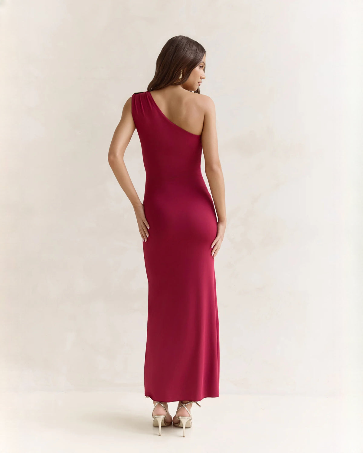 one-shoulder satin a-line maxi bridesmaid dress - image 2
