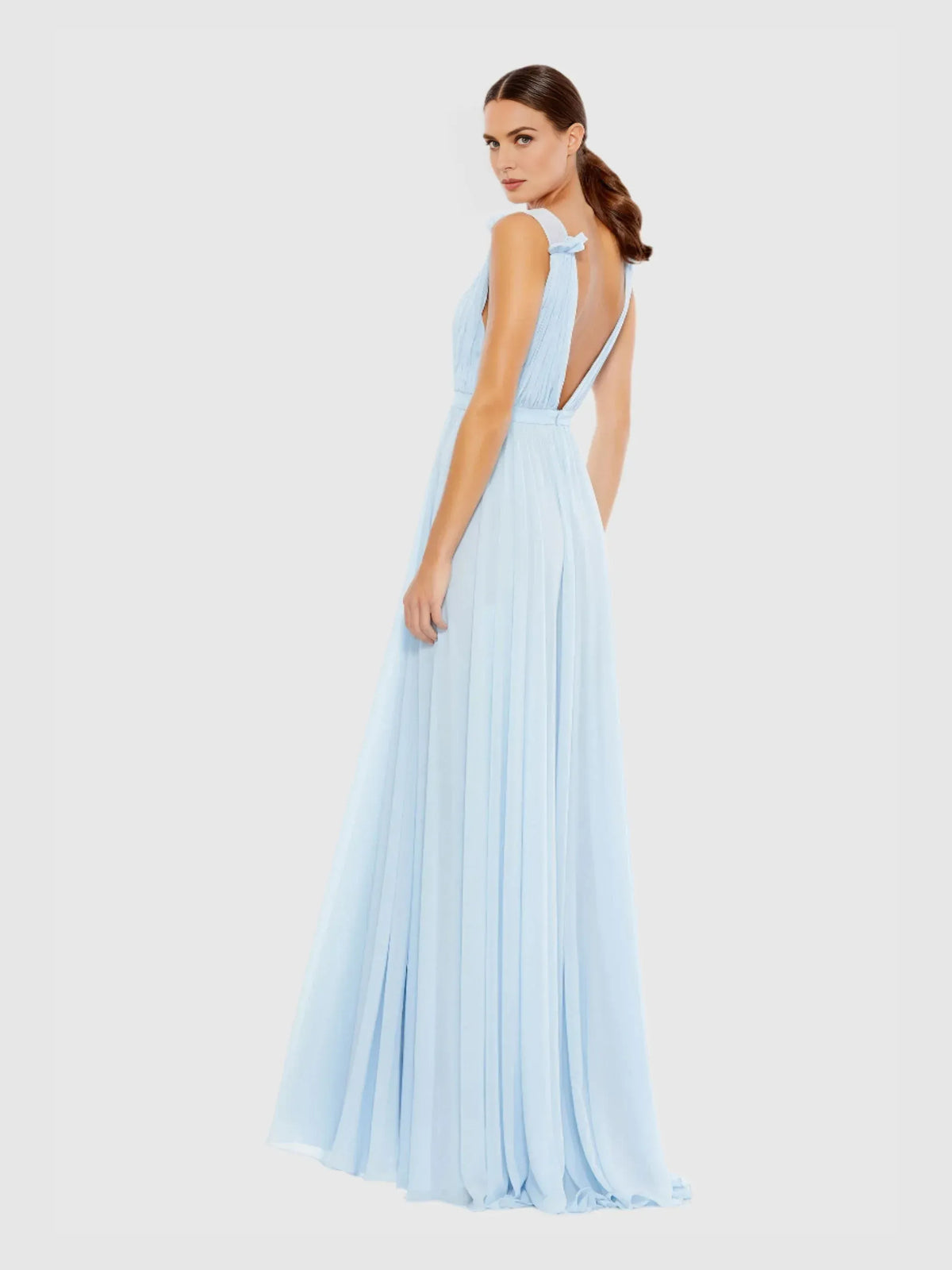 Sky Blue a-line floor-length formal dress with ruching, alternate view