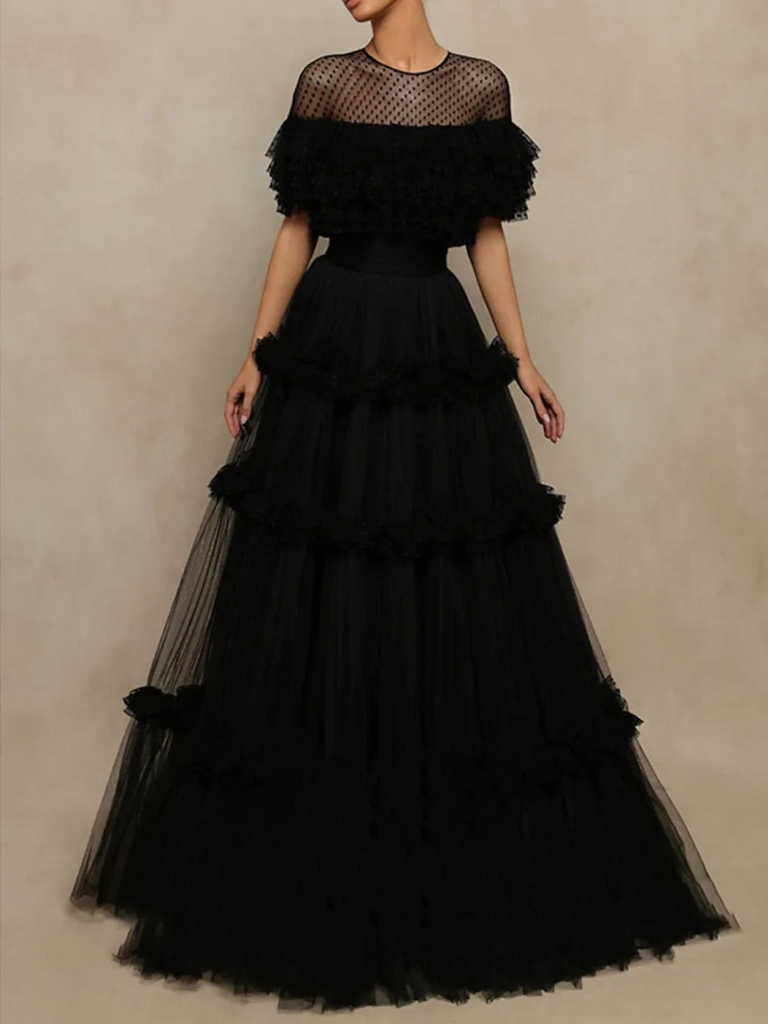 Black floor-length prom dress, alternate view showing the bodice and skirt