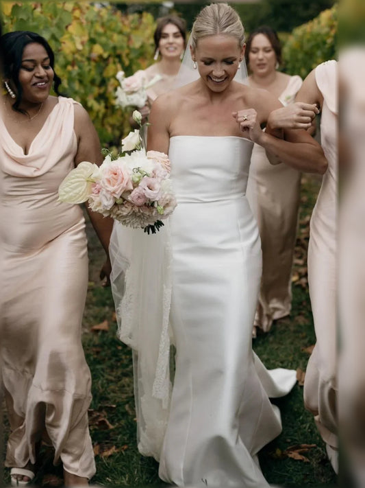 Blush Pink floor-length bridesmaid dress, alternate view showing the bodice and skirt