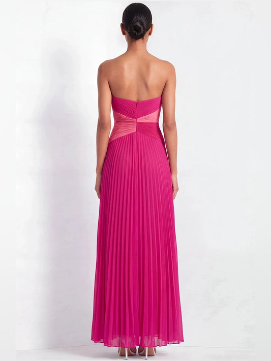Hot Pink maxi bridesmaid dress, alternate view showing the bodice and skirt