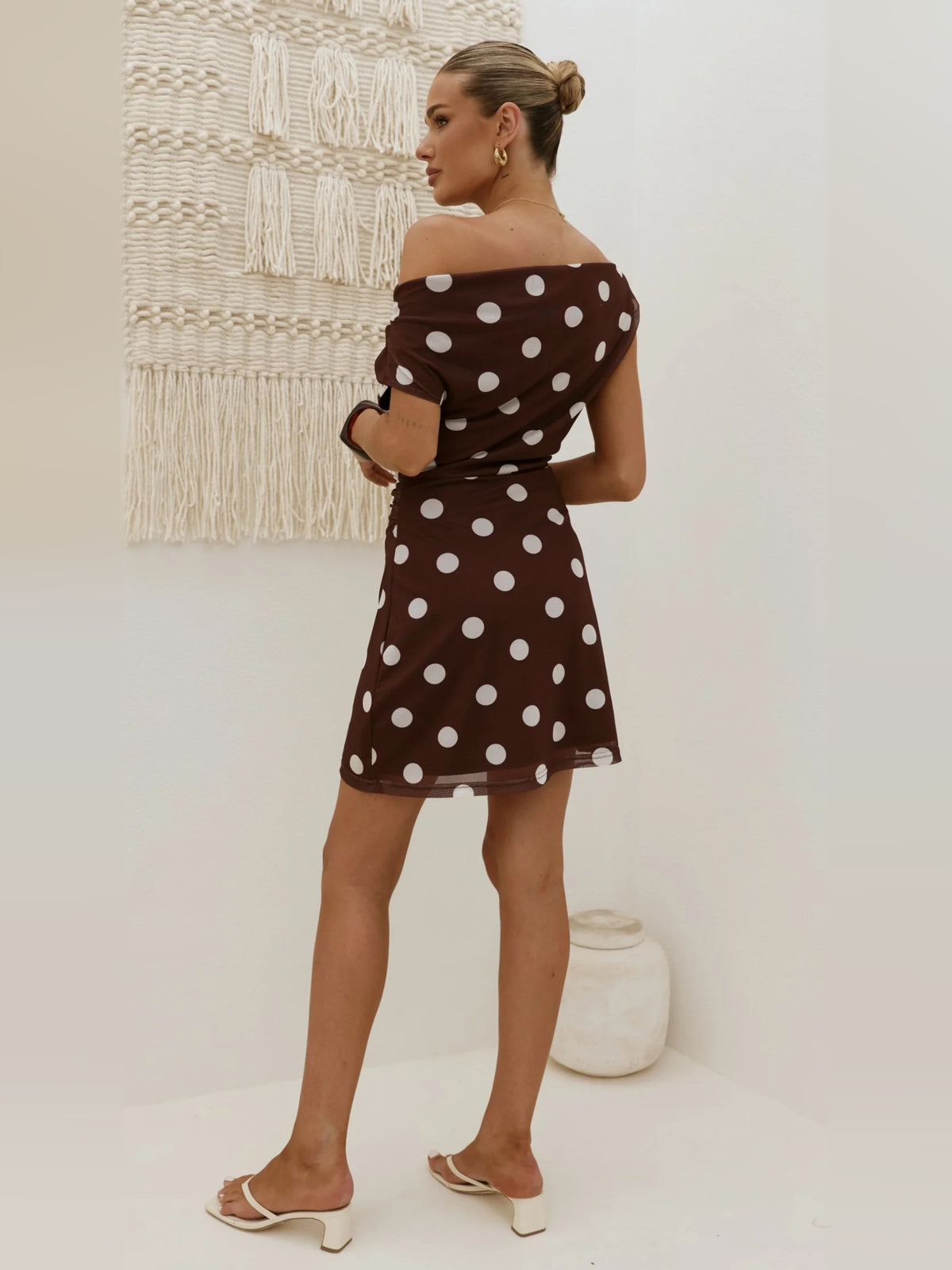 Brown mini homecoming dress, alternate view showing the bodice and skirt