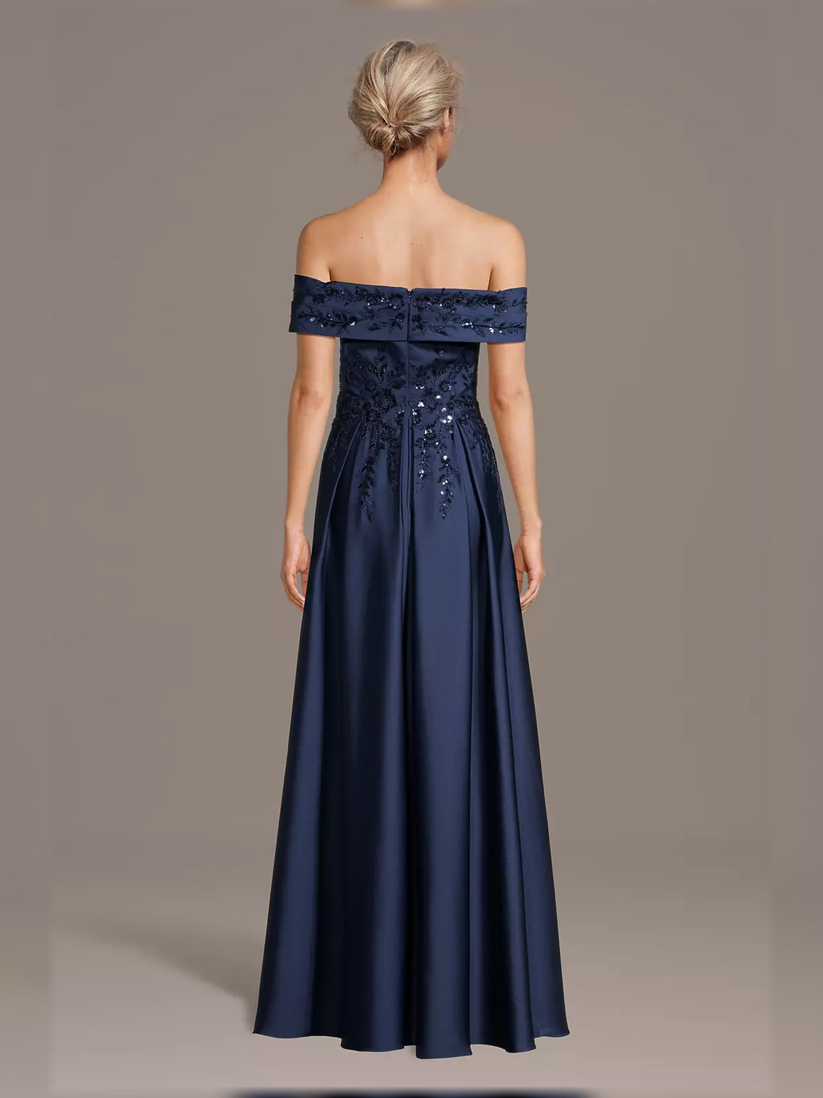Dark Navy maxi mother of the bride dress, alternate view showing the bodice and skirt
