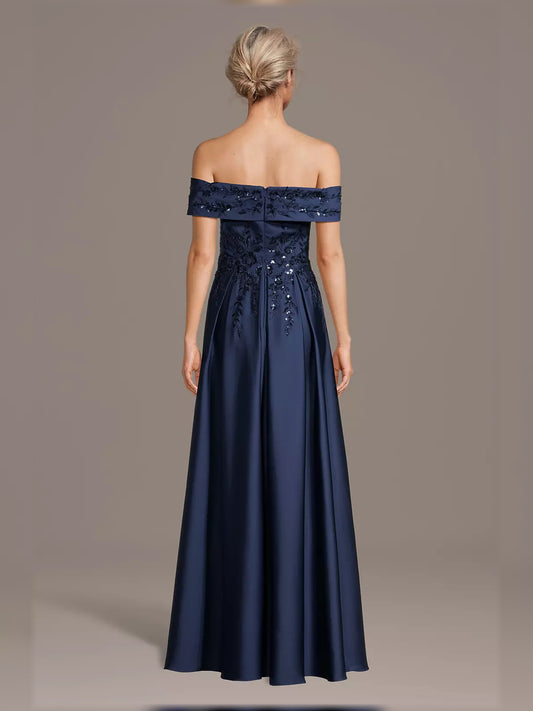 Dark Navy maxi mother of the bride dress, alternate view showing the bodice and skirt