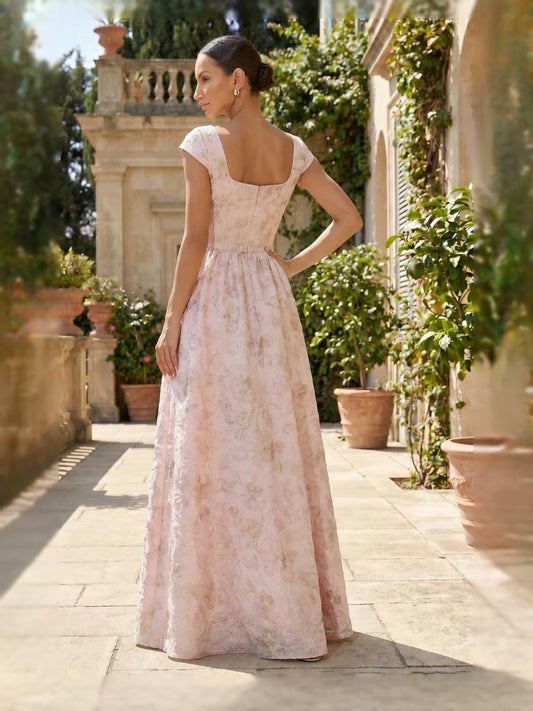 Blush Pink floor-length mother of the bride dress, alternate view showing the bodice and skirt
