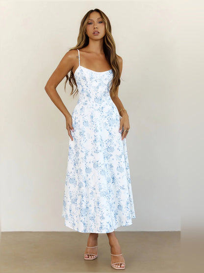 Blue midi formal dress, alternate view
