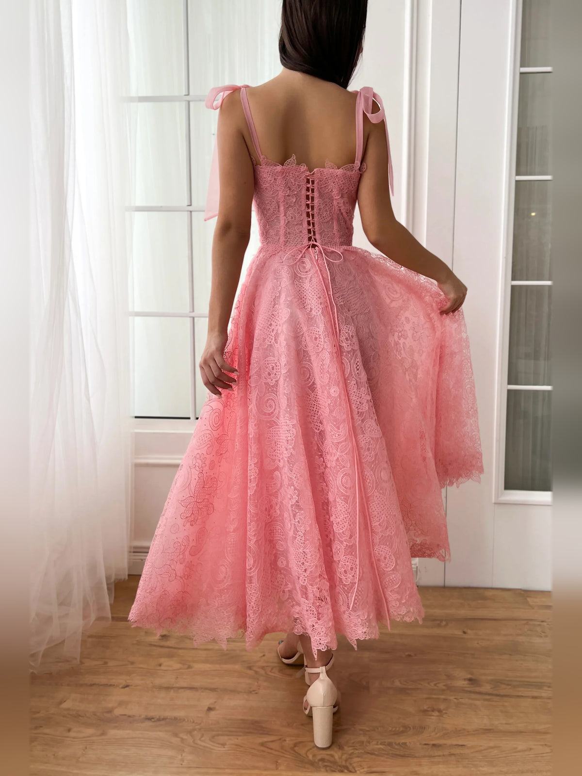 As Picture tea-length homecoming dress, back view showing the rear of the dress