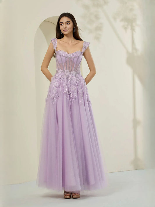 Lilac floor-length prom dress, alternate view showing the bodice and skirt