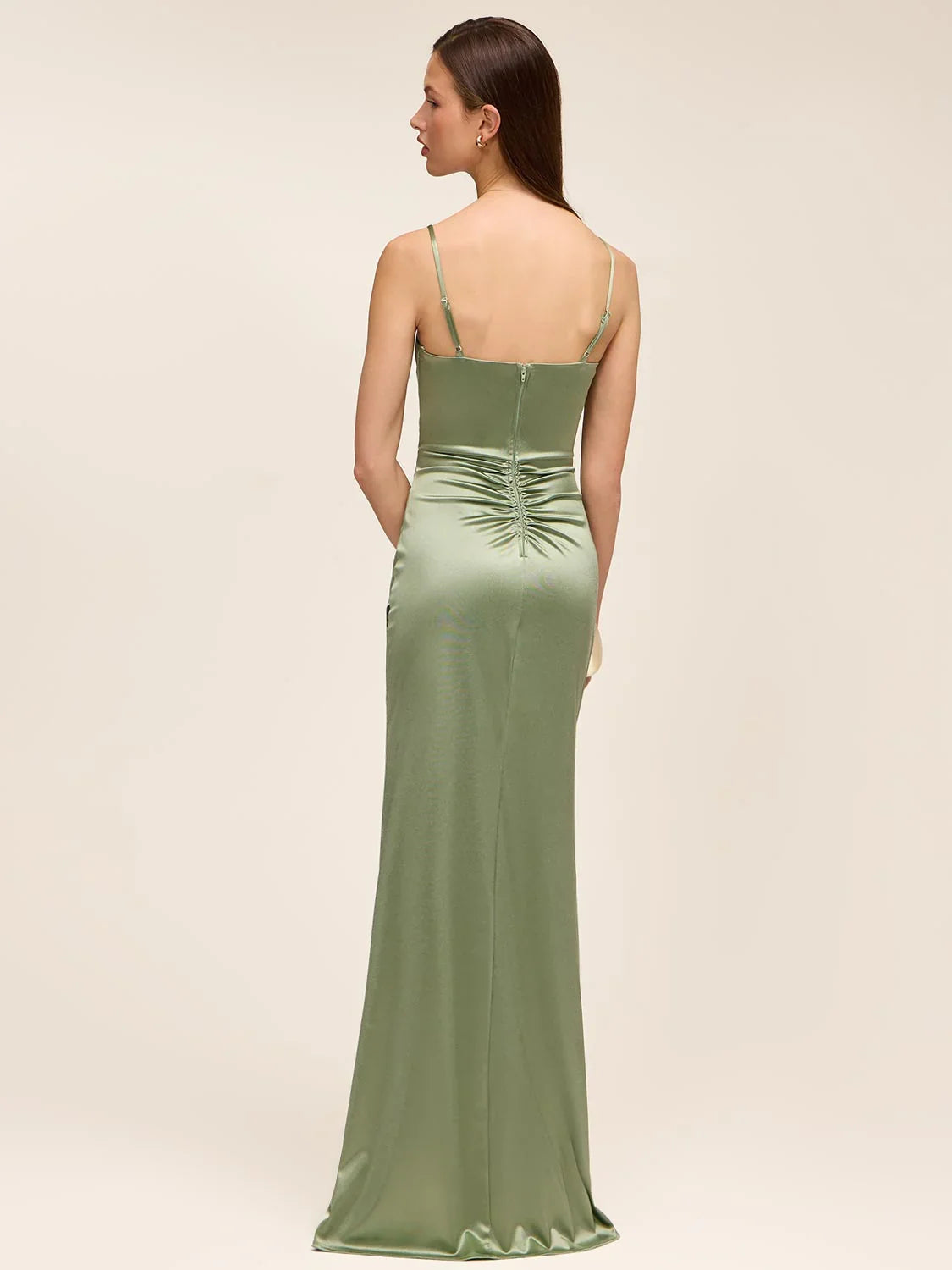 Dusty Sage sheath floor-length formal dress with skirt slit, alternate view