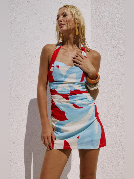 RED mini homecoming dress, alternate view showing the bodice and skirt
