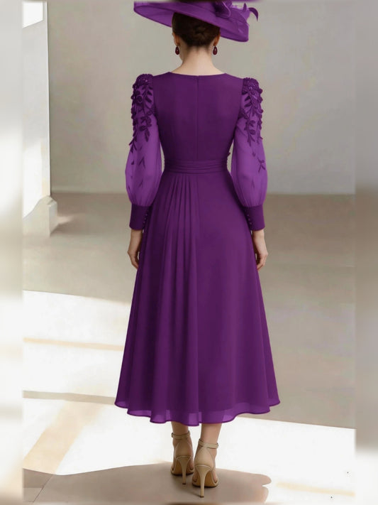 Deep Purple midi mother of the bride dress, alternate view showing the bodice and skirt