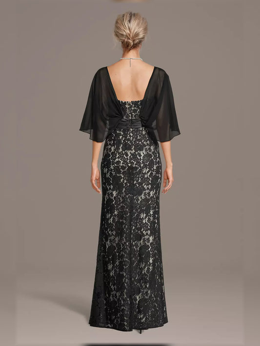 Black maxi mother of the bride dress, alternate view showing the bodice and skirt