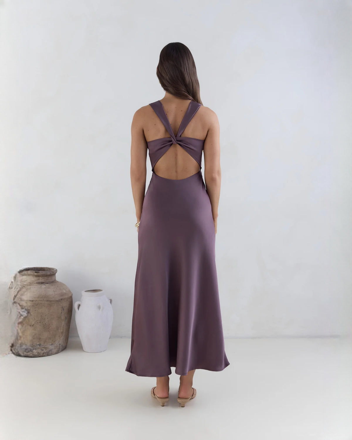 sleeveless satin a-line maxi bridesmaid dress - image 2