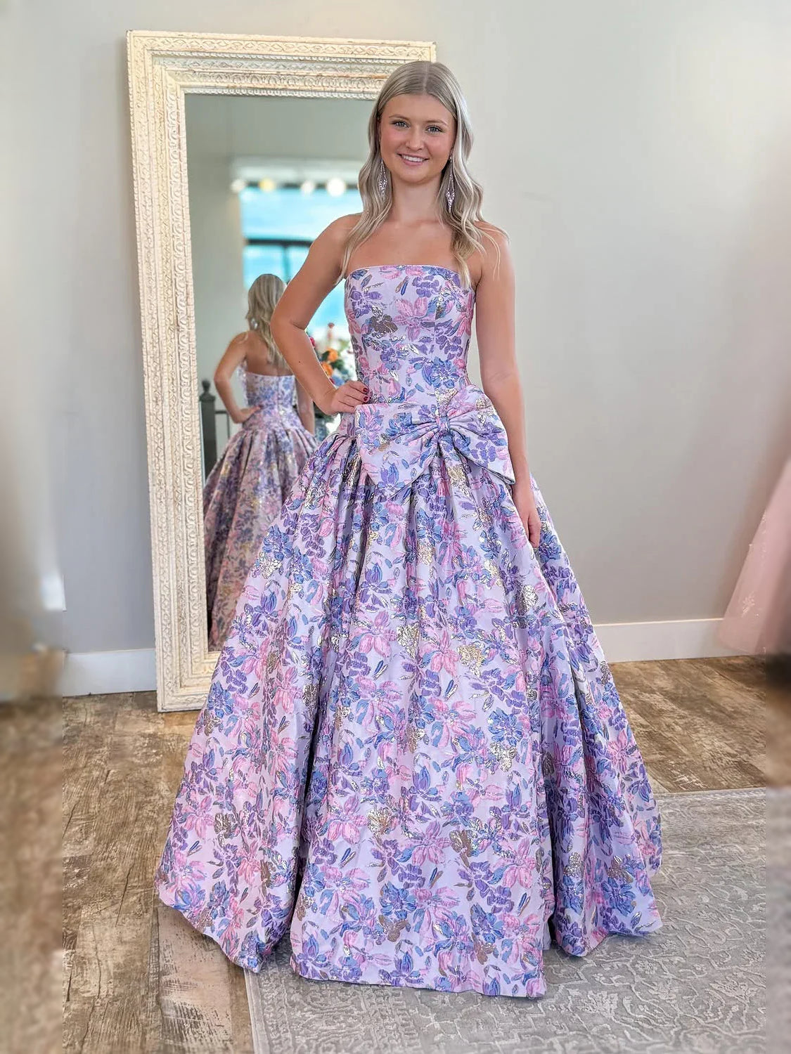 Lilac floor-length prom dress, alternate view showing the bodice and skirt