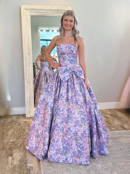 Lilac floor-length prom dress, alternate view showing the bodice and skirt